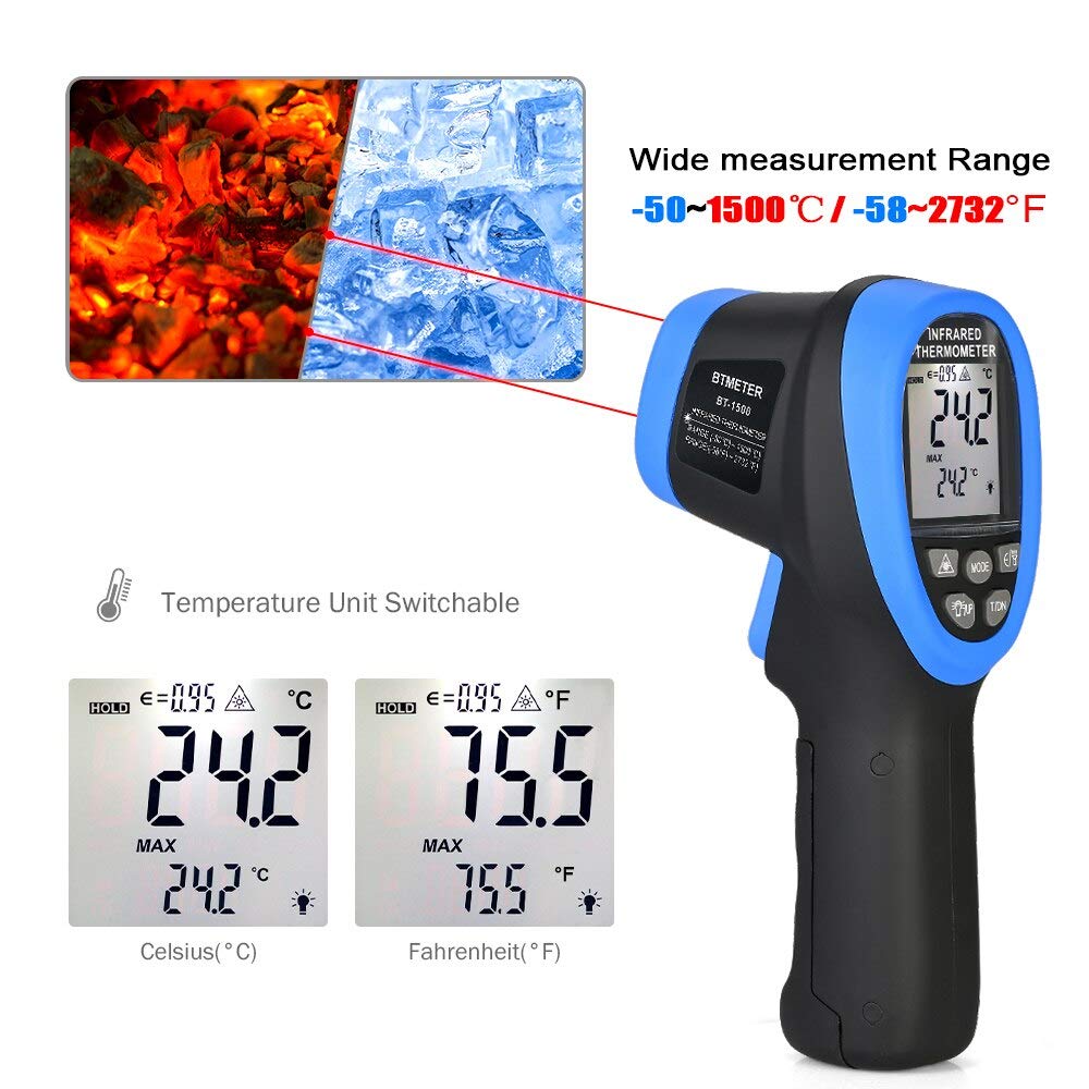 Industrial Laser Thermometer Gun - -50℃ to 1500℃ Laser Thermometer Gun