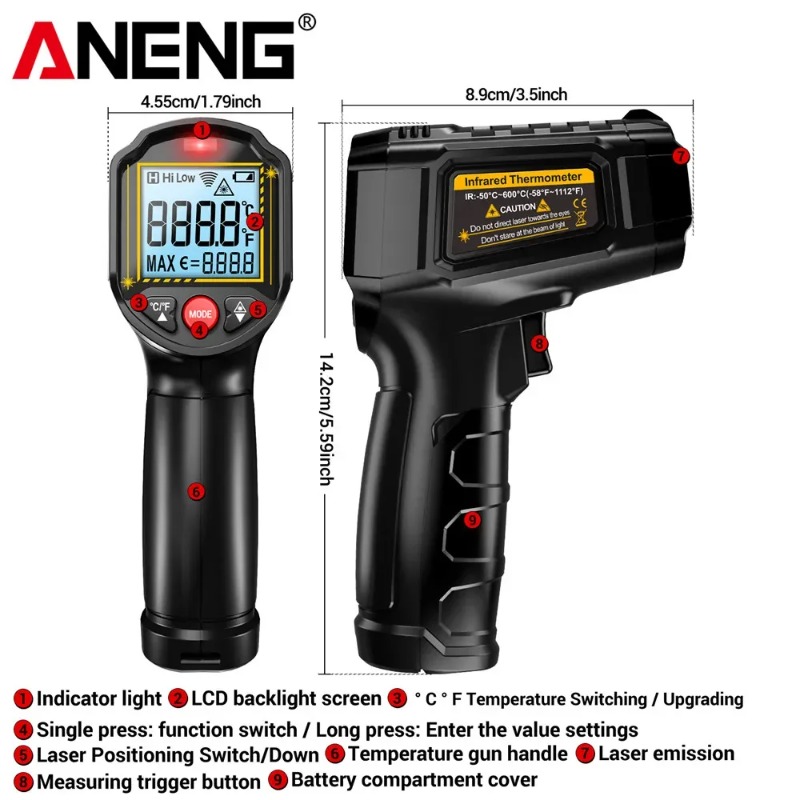 ANENG TH202 Non-contact Infrar - огляд і ціна Industrial Laser Thermometer Gun